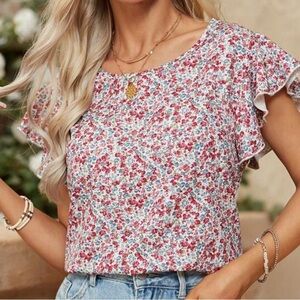 Floral Ruffle Sleeve Top